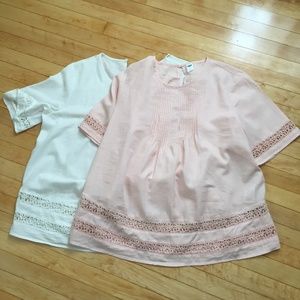 100% cotton pin tuck pleat crochet tops M